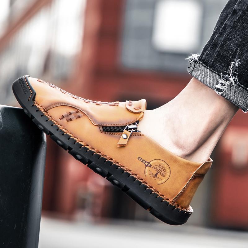 Handgenähte weiche Lederschuhe für Herren, bequeme Loafer, lässige Fahrschuhe, Mokassins, flache Schuhe für Herren