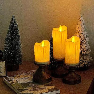 3pcs LED Retro Candlestick Tearing Candle Desktop Christmas Ornament Simulation Retro Candle Shaped Ornament Christmas Decoratio
