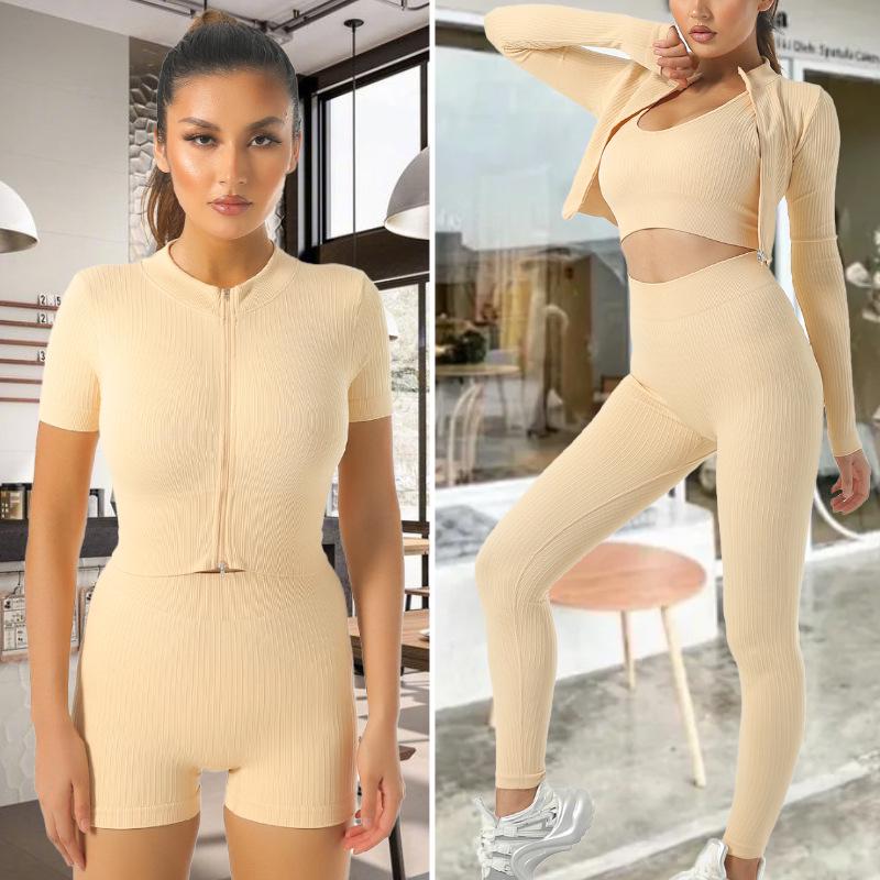 Seamless European and American Yoga Outfit: Sports Underwear, Long Sleeve Vest, and High Waist Pants for Women