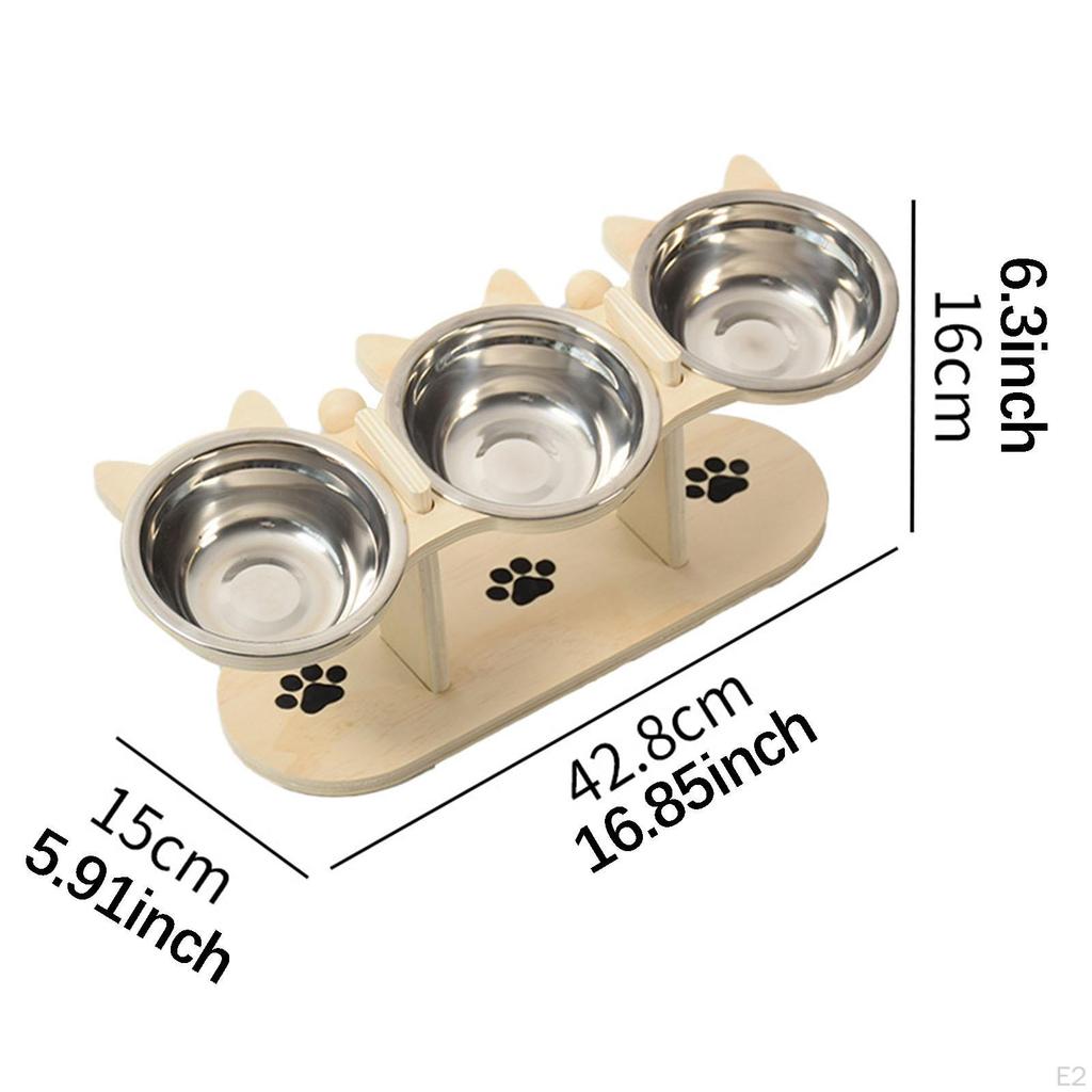 Elevated Cat Bowls Feeding Station Portable Stable with 3 Stainless Steel Pet Dish for