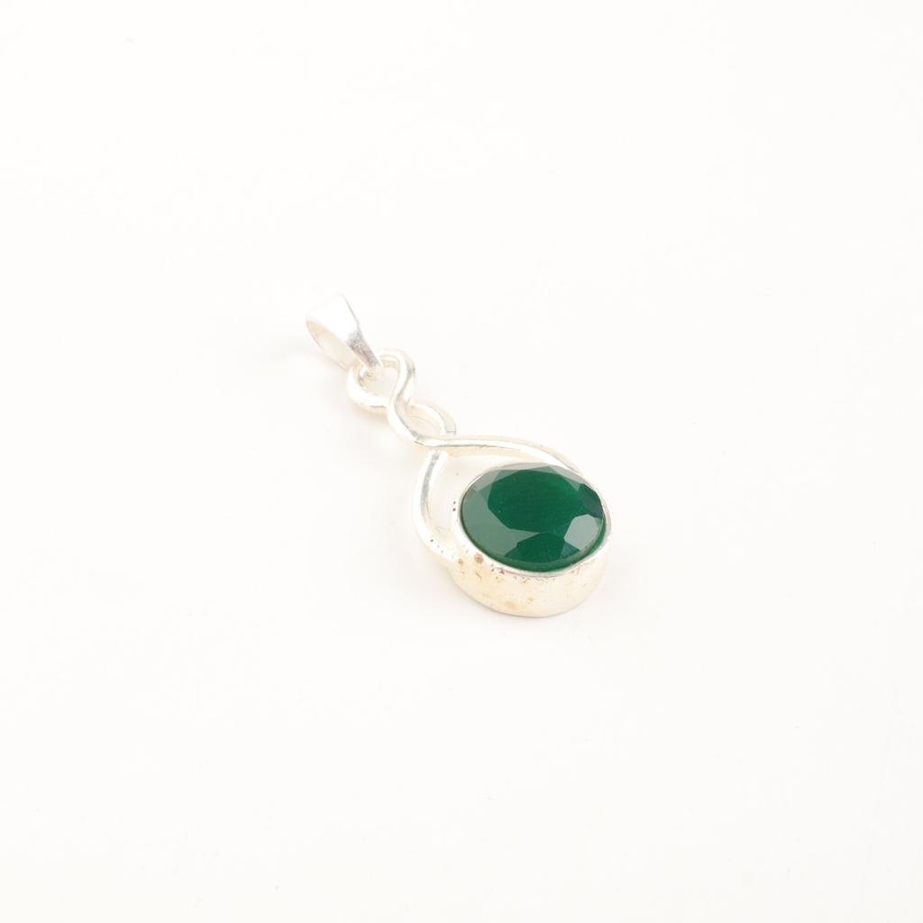 Grüner Onyx Edelstein 925 Sterlingsilber Schmuck Handgefertigter Boho Anhänger für Damen CP-25-20