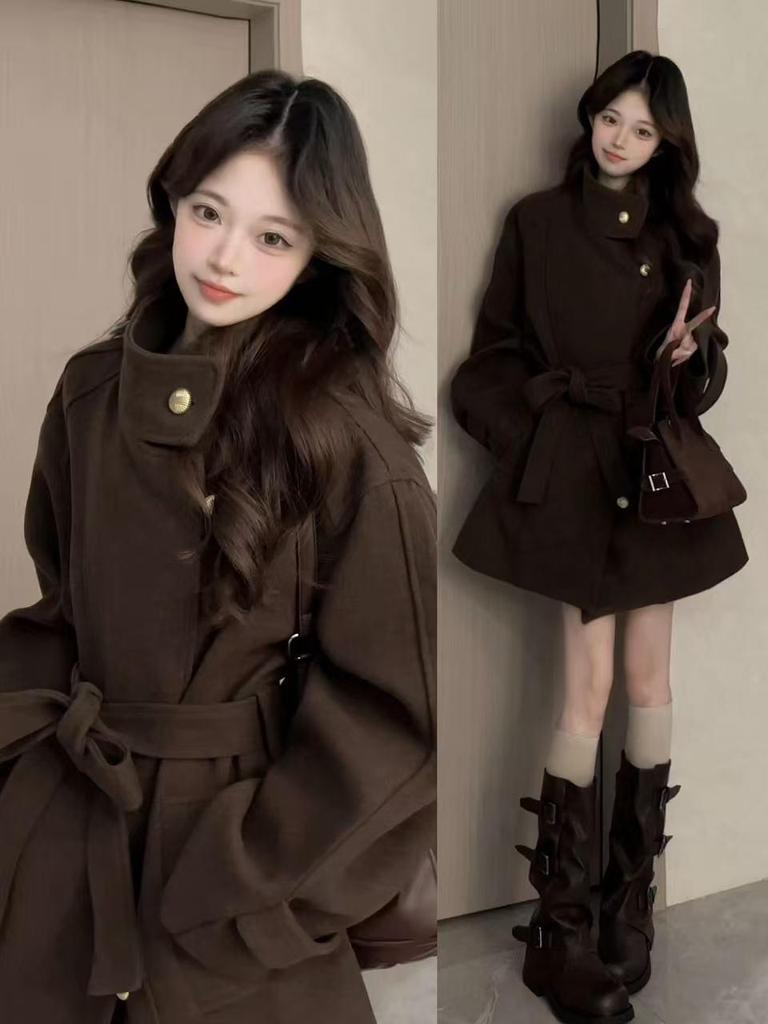 Women's Elegant Woolen Coat - Korean Style, High-End Design for Autumn/Winter 2026