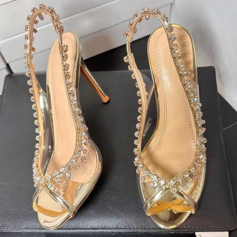 Spring/summer Women's High-heeled Peep-toe Sandals Rhinestone Chain Detail, Slingback Style, Perfect For Formal Events