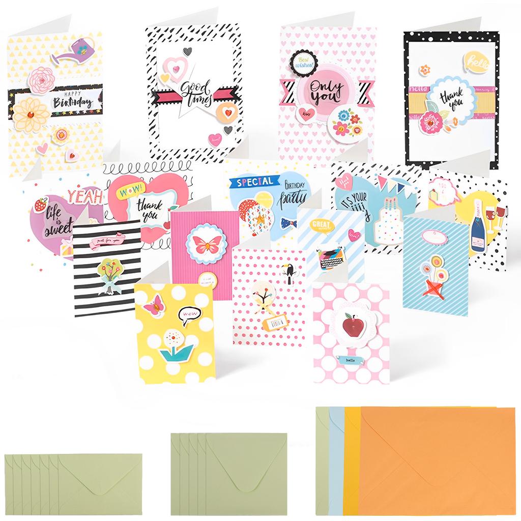 DIY Greeting Card Includes 16 Cards 16 Envelopes with Decoration Accessories Handmade Greeting Card Making Journaling Supplies