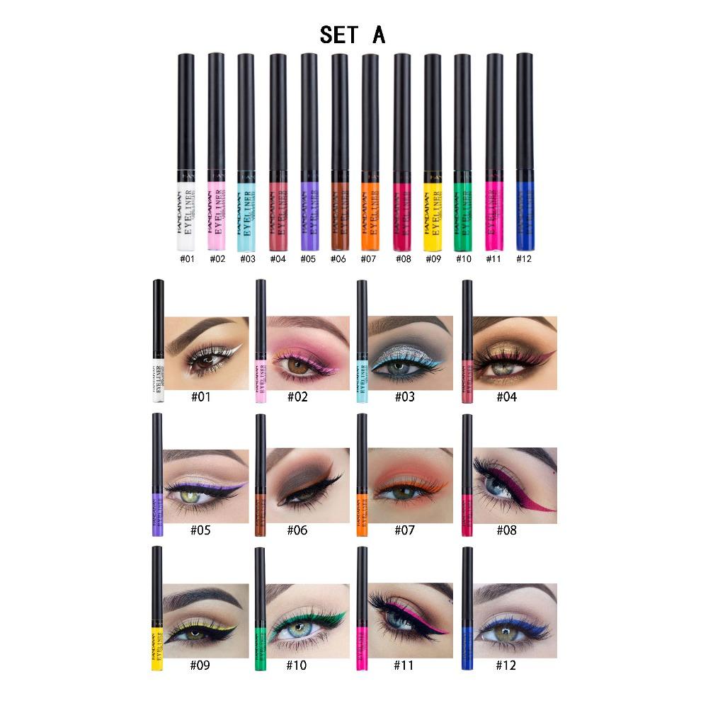 HANDAIYAN Lápiz de Sombra de Ojos 12 colores Lápiz Delineador de Ojos Manga Instalada Mate Secado Rápido Delineador de Ojos Líquido Pegamento Delineador de Ojos