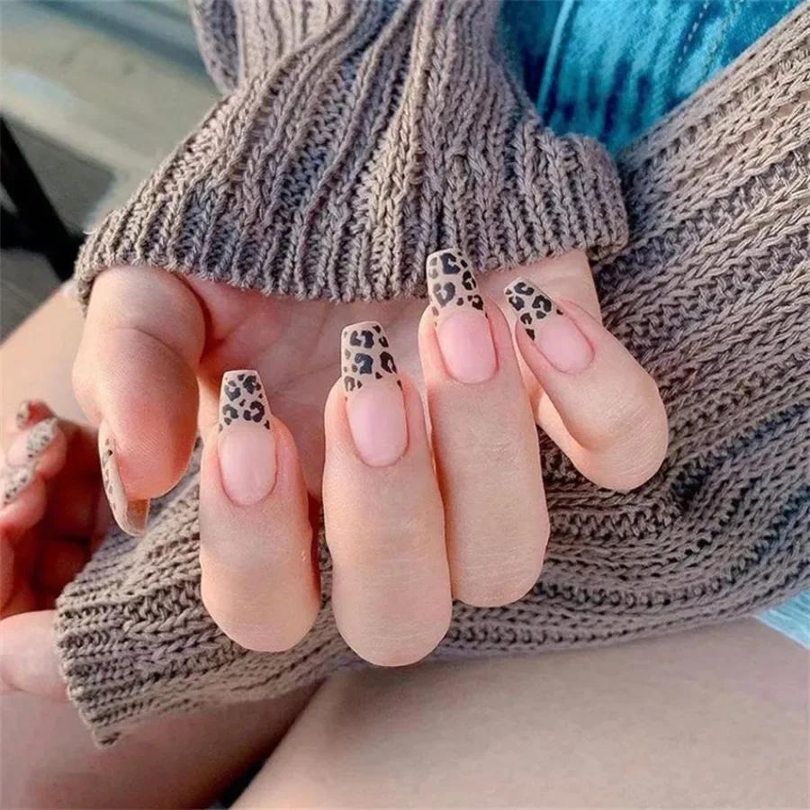 24Pcs Almond Long French Fake Nails Pointed Glossy White Edge Artificial Acrylic Press On Nails Removable Nail Art Tips
