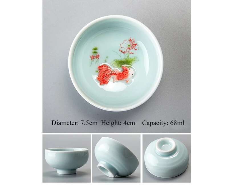 Chinese  Tea Cup Porcelain Celadon Fish Tea cup Set Teapot Drinkware Ceramic China Kung Fu Tea Set Ceramic cup Chinese