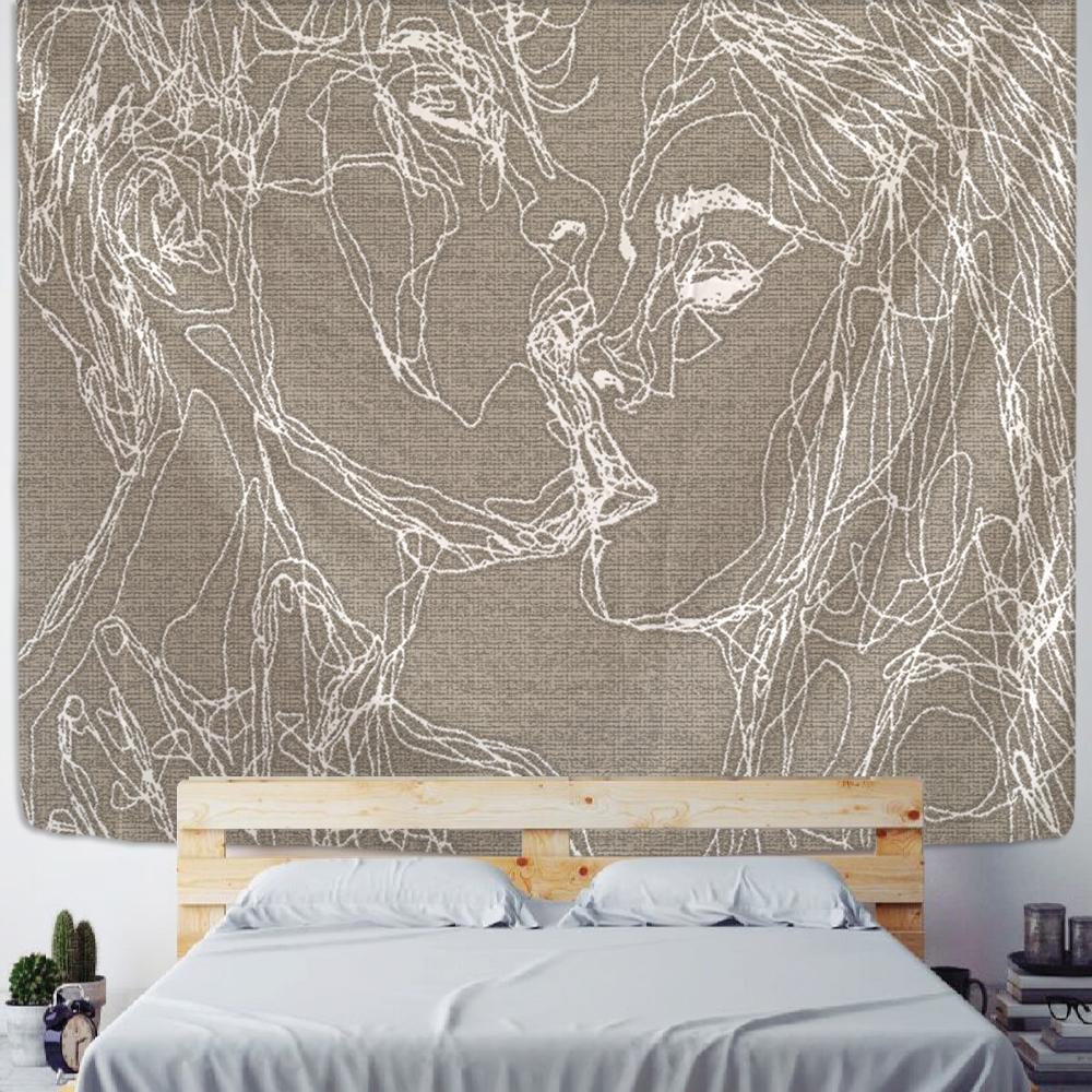 

Креативная линия живописи, гобелен, настенный богемный хиппи для мужчин и женщин, поцелуй, психоделический абстрактный ковер, ретро-декор 150x100 cm