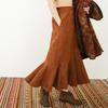 Johnature Women Vintage Linen Trumpet Skirts Solid Color Jacquard High Quality Spring Clothes Women Skirts