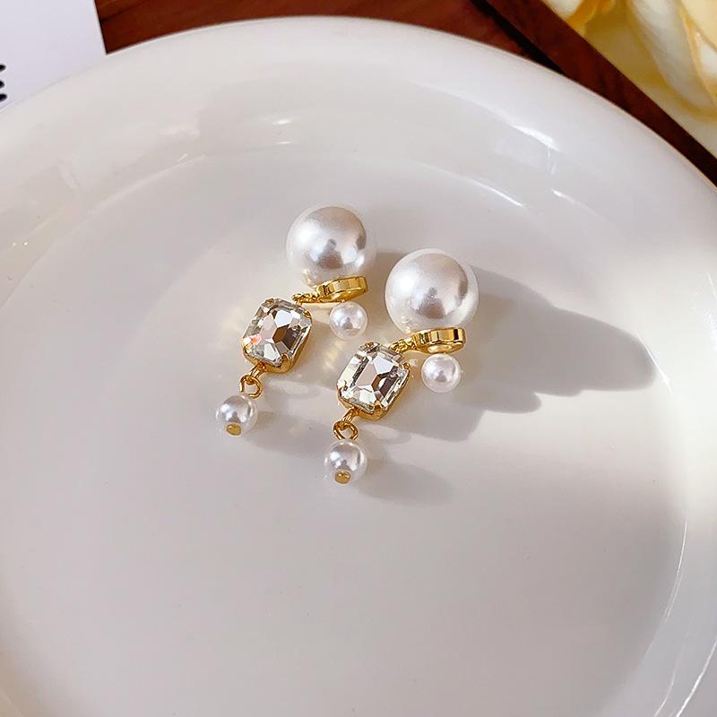 Silver Needle Zircon Pearl Tassel Earrings - Elegant Retro Design for Women