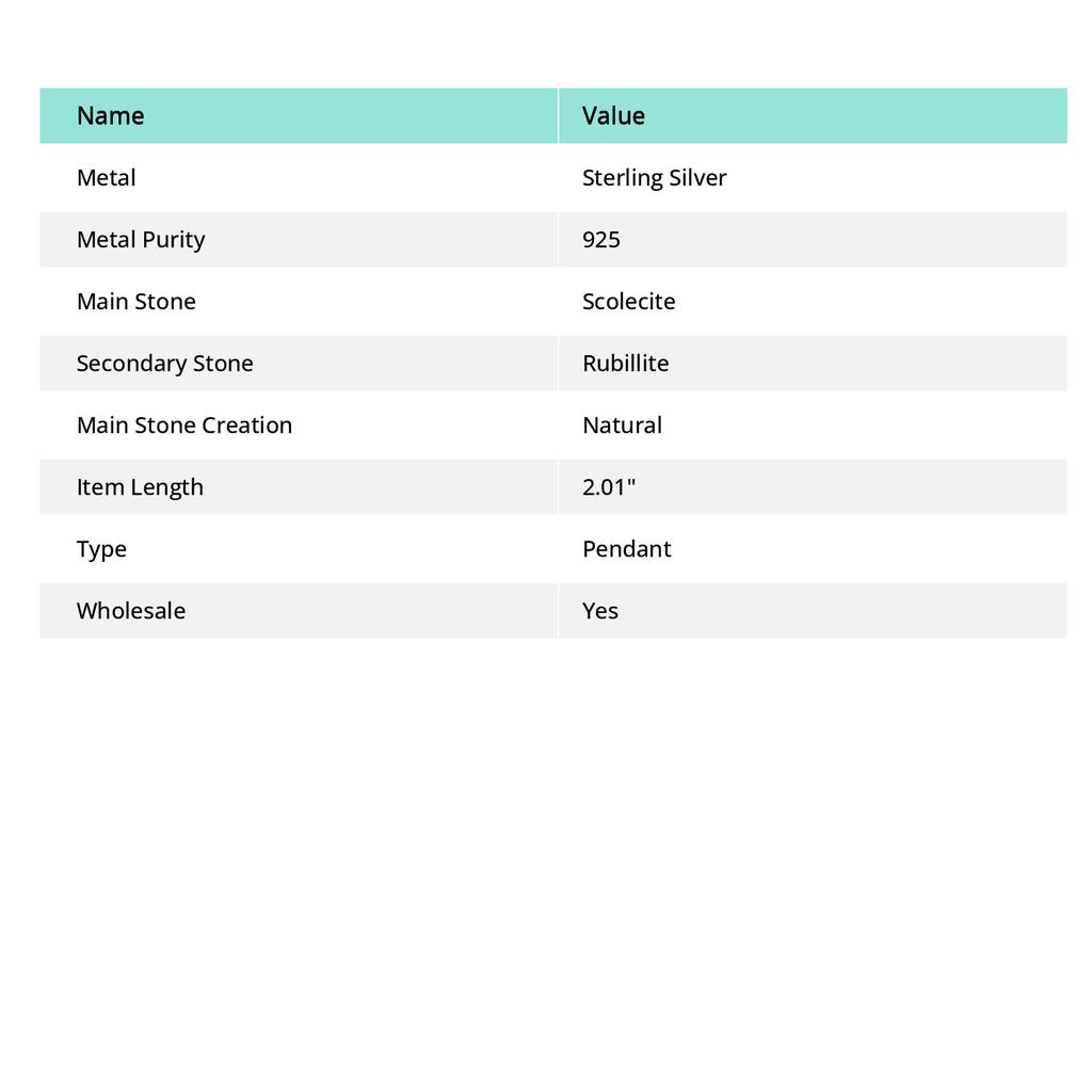 Natural Scolecite, Rubillite 925 Sterling Silver Jewelry Pendant 2.01" G8v63