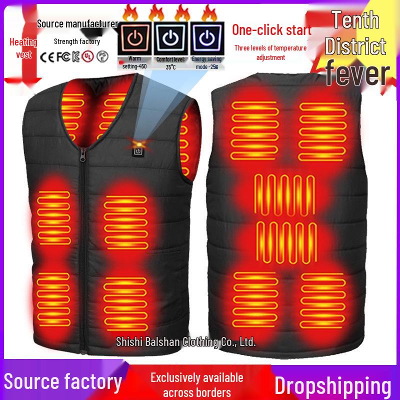 Unisex Ten-Zone USB Heated V-Neck Vest, Down Cotton Electric Heating Jacket