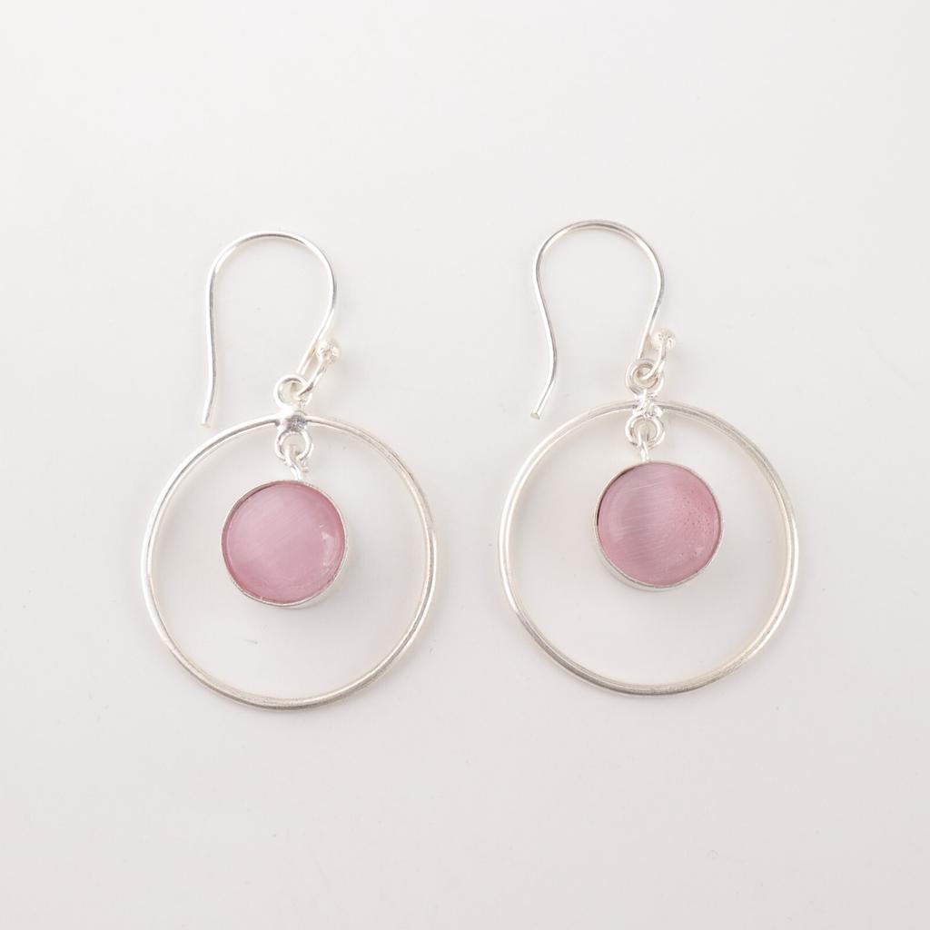 Pierre gemme œil de chat rose Bijoux en argent sterling 925 Boucles d'oreilles artisanales 1,60" EE-5-48