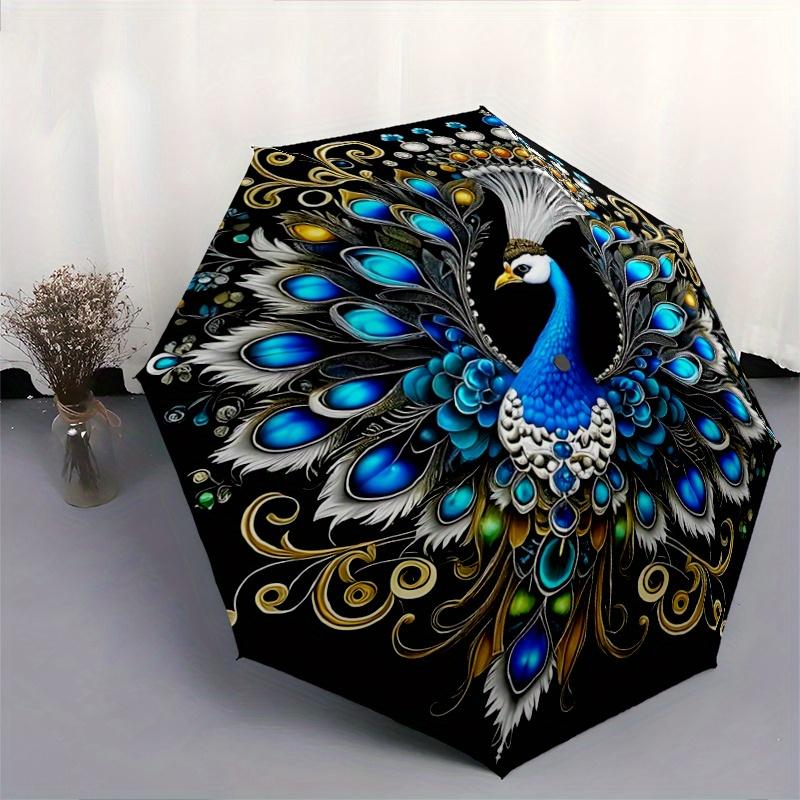 1pc Enchanted Elegance Peacock Automatic, Cute Cartoon Pattern, Portable Outdoor Umbrella, Perfect, Holiday Gift for fans.C007