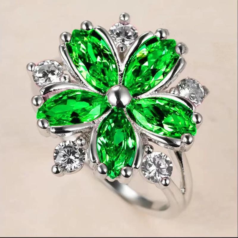 Flower Collection ! Exquisite Colorful Cubic Zircon Flower Engagement Ring For Women Party Jewelry Hand Accessories Size 6-10