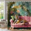 1 Stück Bengalischer Tiger Duschvorhang - Lebendiges Tropisches Dschungeldesign Mit Rosa Sofa, Tropischen Blättern & Blumen, Semi-Realistischer Stil