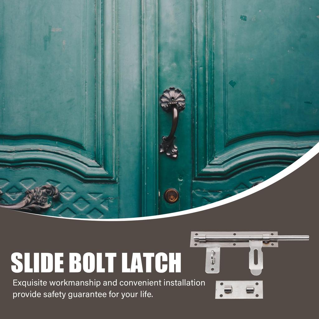 Slide Door Latch Lock Stainless Steel Sliding Bolt Anti-Theft Security Fastener for Gates Cabinets Padlocks Easy to Install No