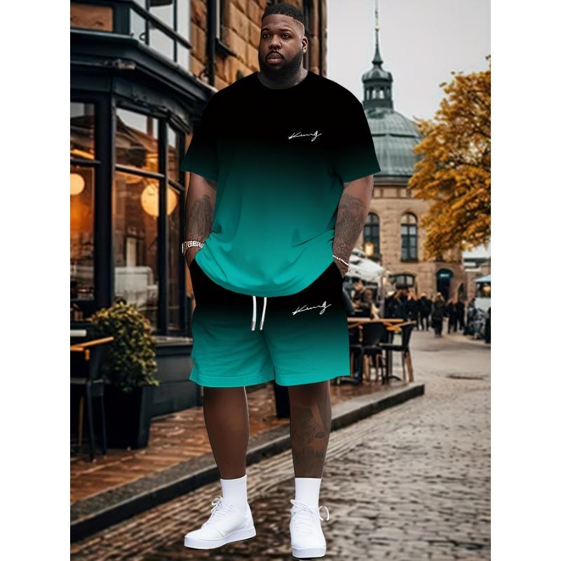 Conjunto de moda de camiseta y pantalones cortos con estampado 'King' para hombre de talla grande