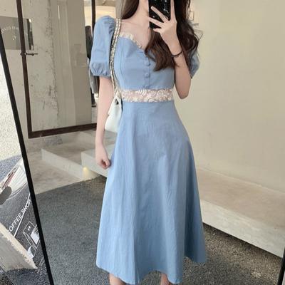 Puff Sleeve Women's Summer Dress Short Sleeve Calf Length Daily Wear Office Dating Party