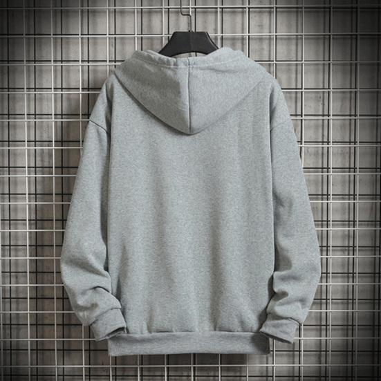 Men Hooded Jacket Zip-up Loose Sweatshirt Jacket Solid Color Casual