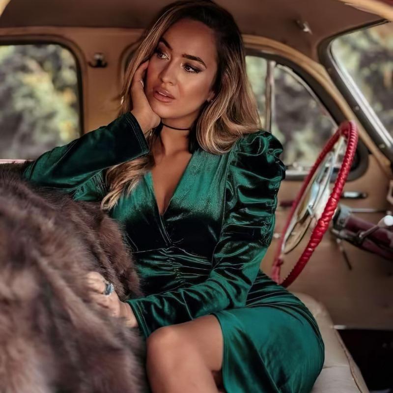 Dámské šaty s rozparkem na hýždích, sexy zeštíhlující módní šaty s dlouhým rukávem