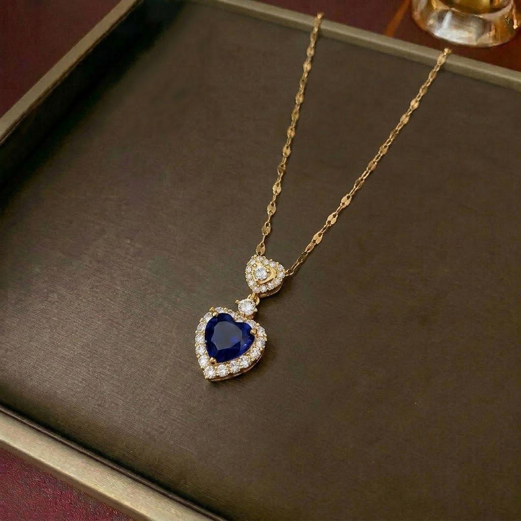 Colorful Zircon Heart Necklace - Japanese Korean Style, Cute Peach Heart, Fresh Temperament Clavicle Chain for Women