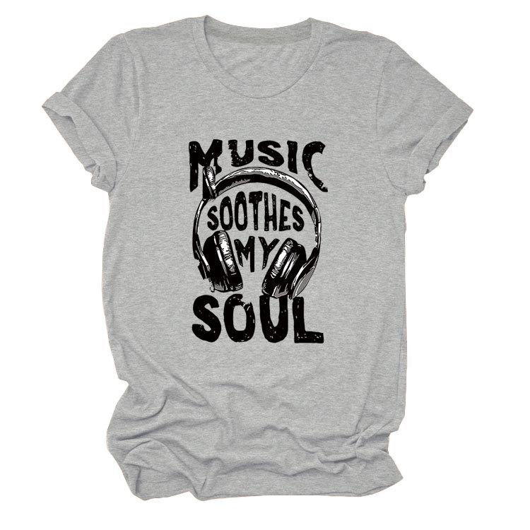 Personality trendy music soothes my ladies bottoming round neck short sleeve t-shirt