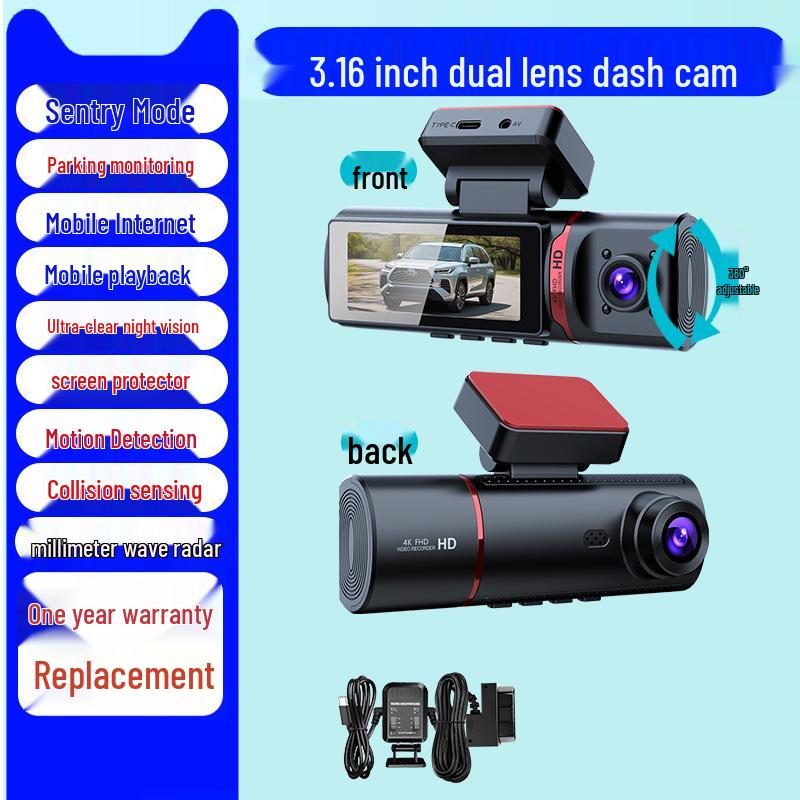 2025 Wireless 360° Dash Cam with Sentinel Mode & 24-Hour Parking Monitoring