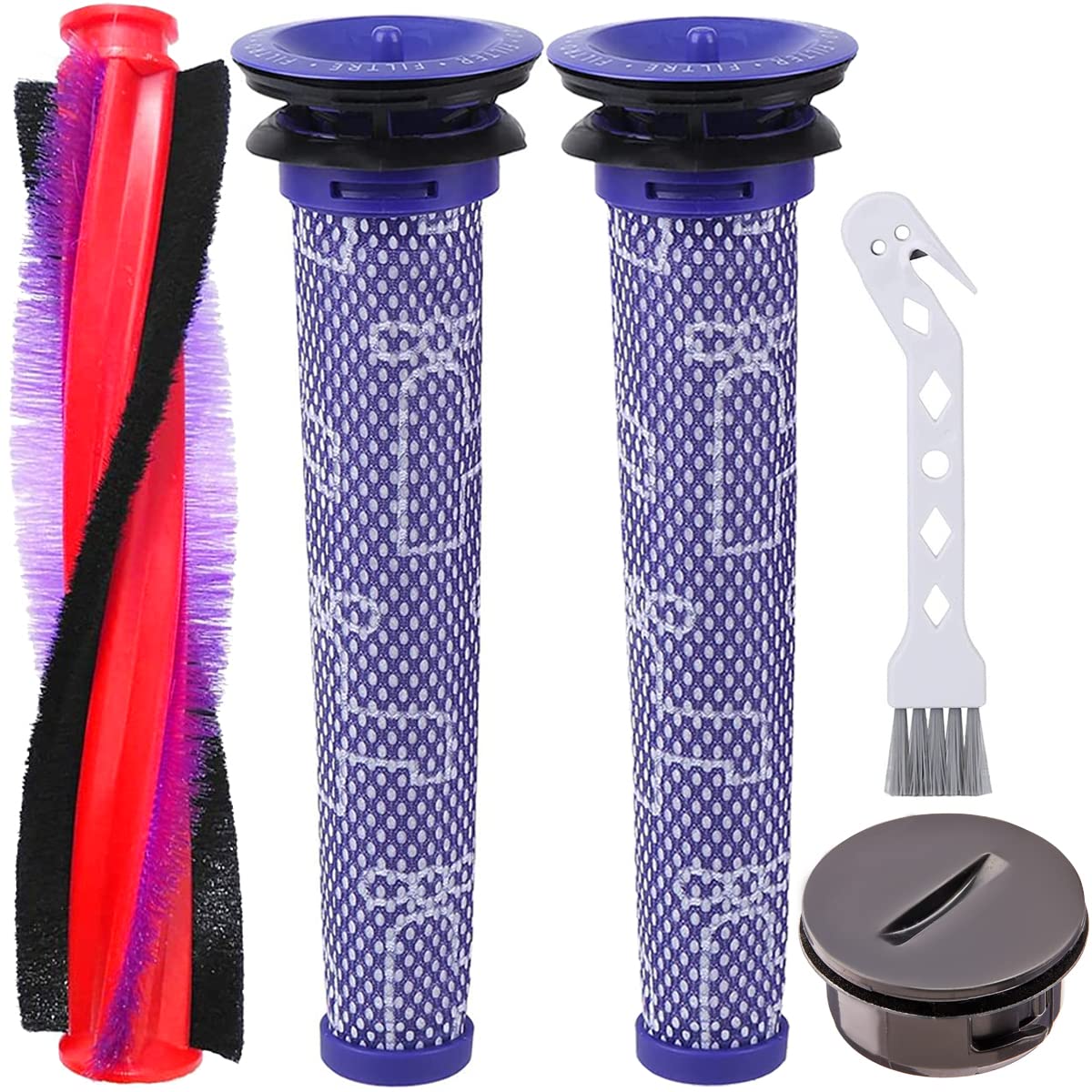 

EATBALE Replacement Roller Brush Bar Vacuum Filter for Dyson Vacuum V6 DC59 DC62 SV03 SV073 2 Washable 1 Roll 1 Roller Brush End Cap Pre-Filter