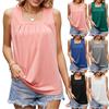 Women's Summer Solid Ruched Square Neck Loose Sleeveless Tank Top Vest, Casual Streetwear for Leisure