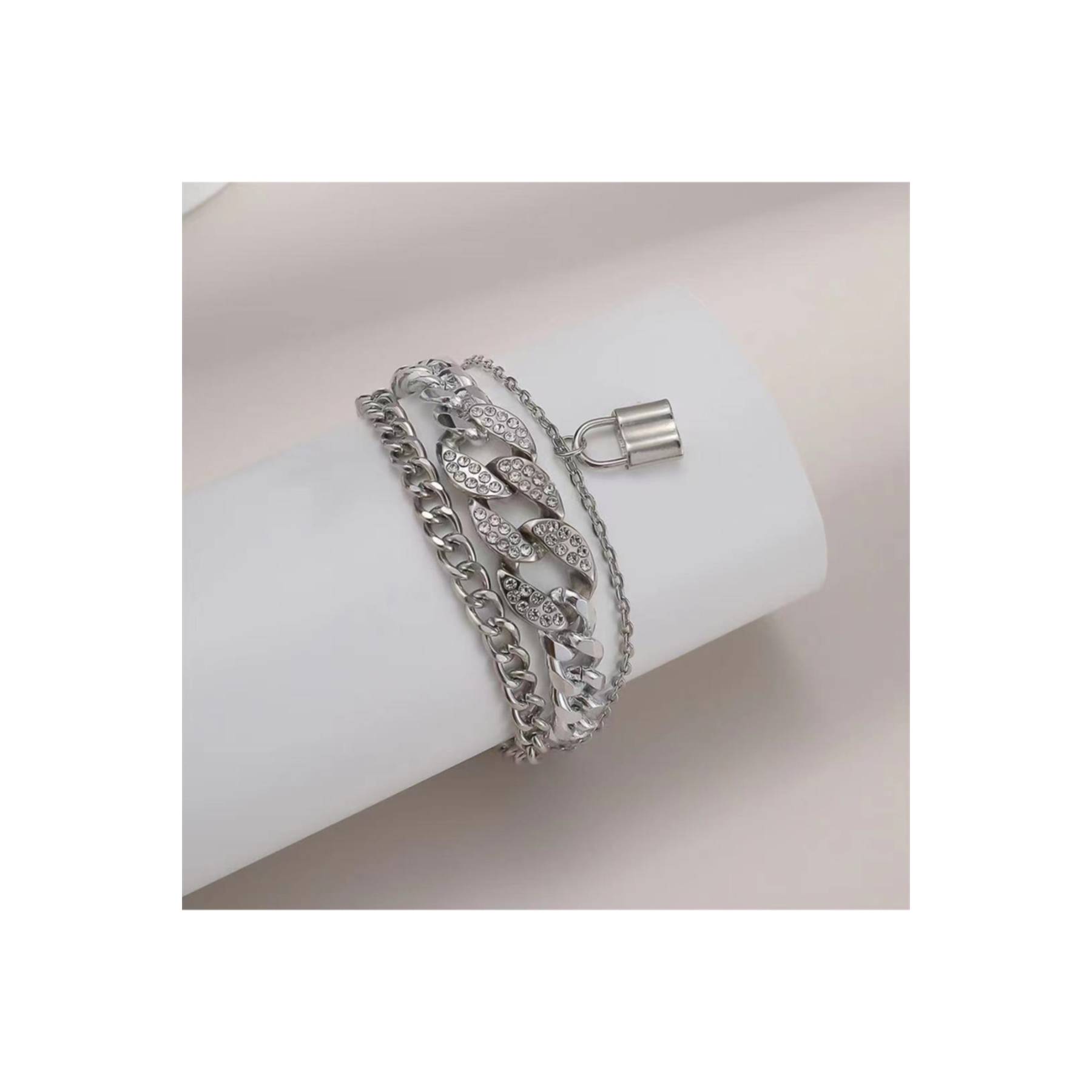 

Triple Stone And Lock Bracelet Set