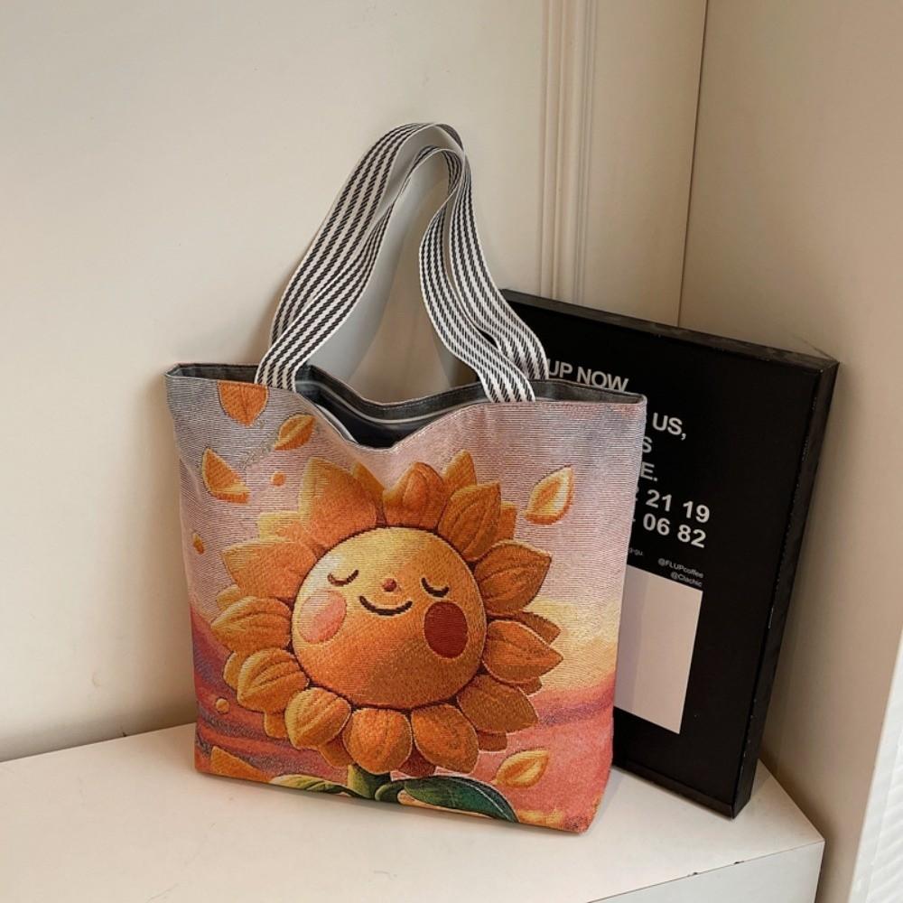 Cute Cartoon Print Single Shoulder Bag Large Capacity Street Style Tote Bag Canvas Bag Students