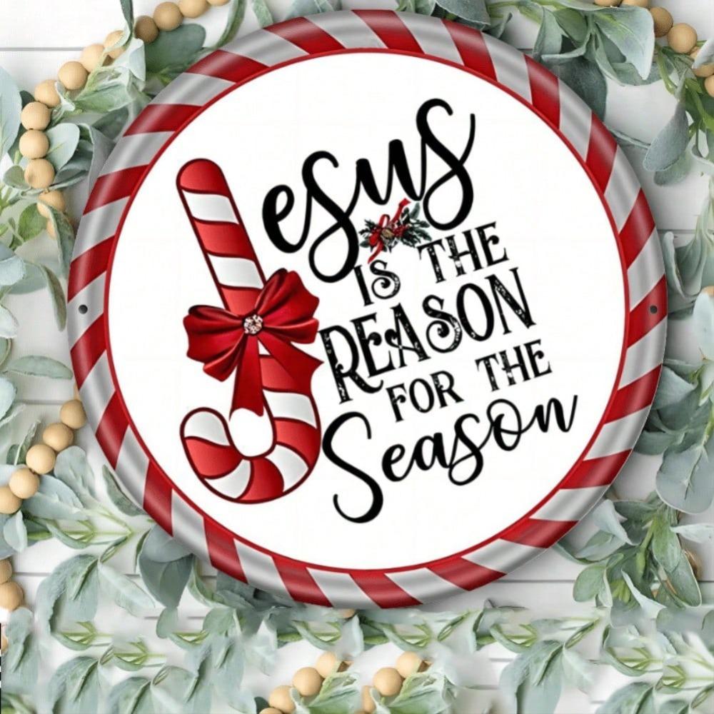 One Piece Christmas Wreath Round Tin Sign Metal Wall Art for Home Bar Garden Holiday Decor Gift 7.8 Inch