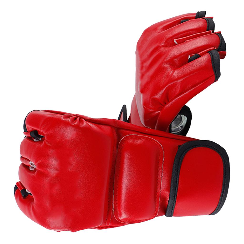 Unisex MMA Gloves Half Finger Boxing Gloves with Open Palms for Combat Fighting Training Red