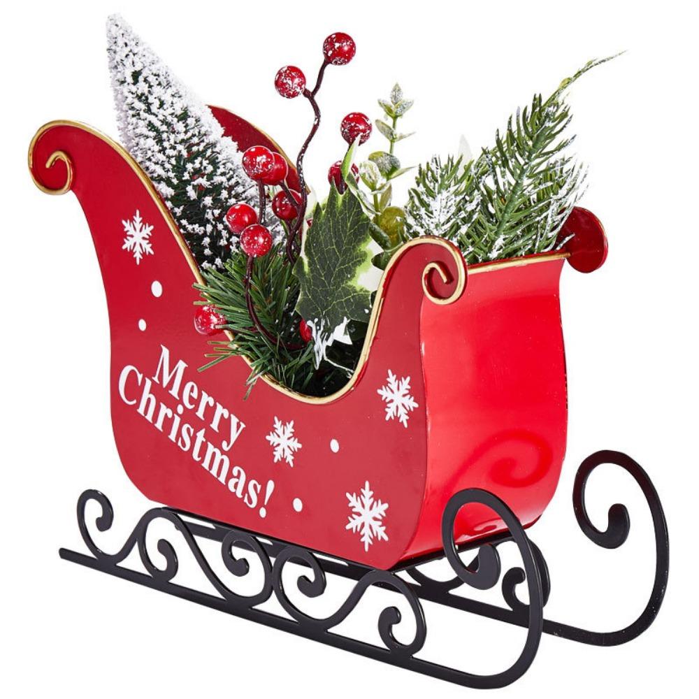 Durable Christmas Sleigh Ornament Reusable Santa Claus Sled Figurine Sleigh Car Ornament  Wedding
