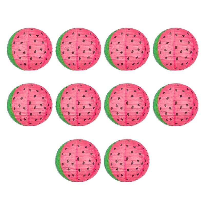 

Pack of 10 Watermelon Fruit Themed Hanging Lanterns Colorful Party Decorations Paper Tissue Poms Flower Accessories розовый