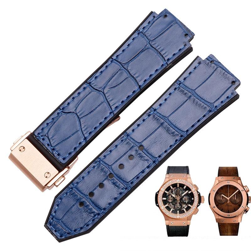 Für HUBLOT BIG BANG Echtes Leder 25mm*19mm Wasserdichtes Herren-Uhrenarmband Kette Uhr Gummi-Uhrenkette