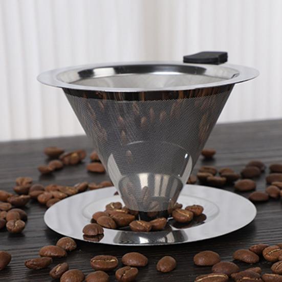 Stainless Steel Pour Over Coffee Filter Fine Mesh Double Layer Reusable Coffee Dripper Paperless Drip Cone Brewer