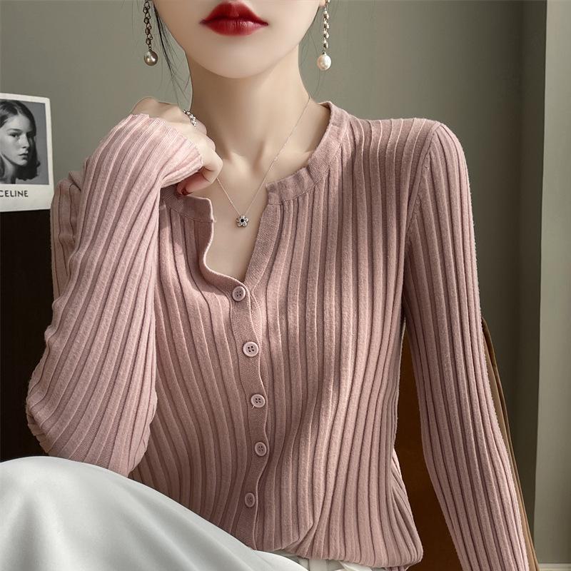 

Женский полосатый кардиган с круглым вырезом: Легкий, свободный, от маленького до большого размера, шерстяной свитер для ранней весны. L