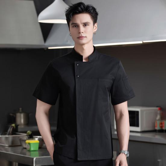 Chef Uniform Sweat-Wicking Stain-Resistant Washable Snap-Button Stand-Up Collar Work Clothes Restaurants Hotels Clubs Chef Coat