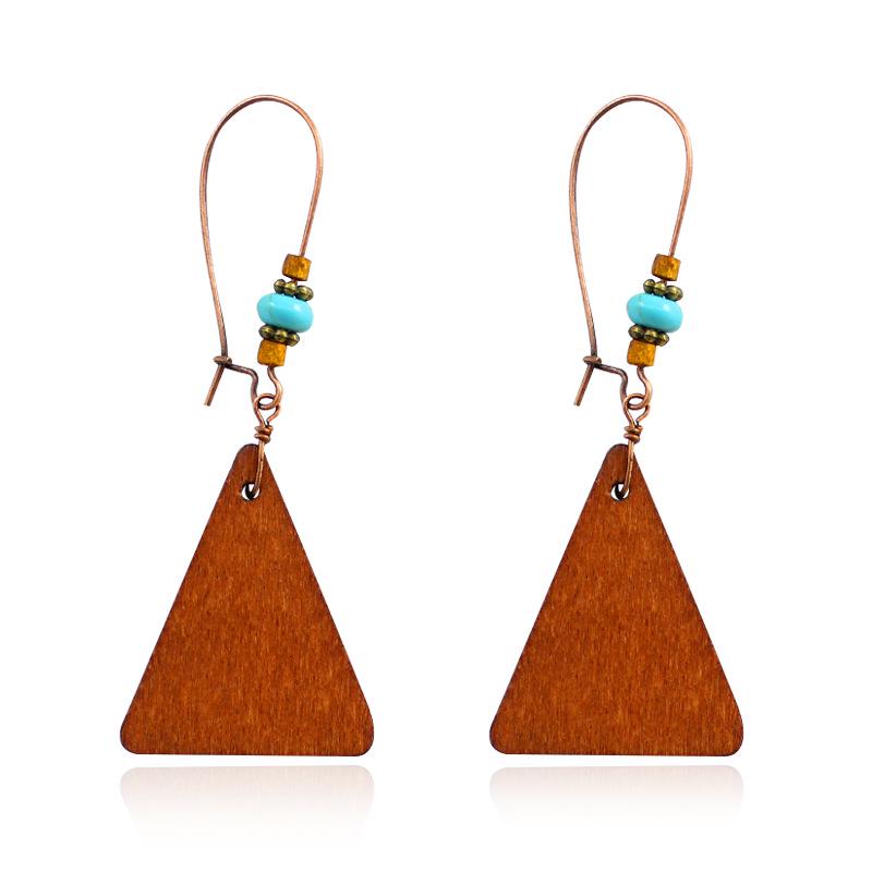 Handmade Geometric Wooden Earrings: Flower, Triangle, and Water Drop Pendants