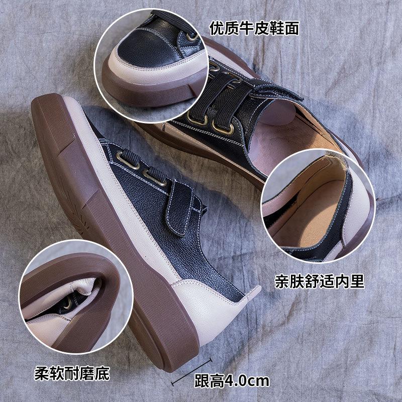 2025 new spring, summer and autumn large size retro first-layer cowhide single shoes women's flat bottom round head soft sole low-top shoes