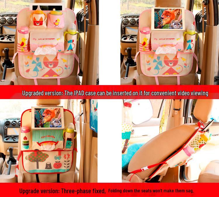 Korean Cartoon Car Seat Back Organizer with Reinforced iPad Holder - Multifunctional Storage Bag