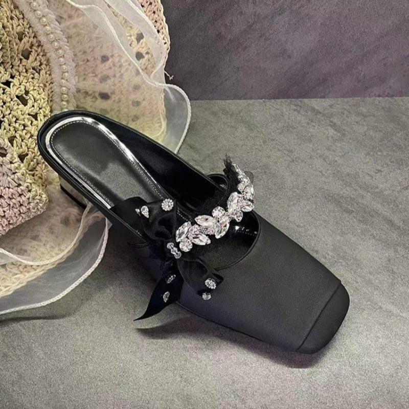 Fashion 2025 Fashion Ladies Shoes Closed Toe Women's Slippers New Butterfly-knot Summer Crystal Outdoor Daily Best Seller Flat Slippers