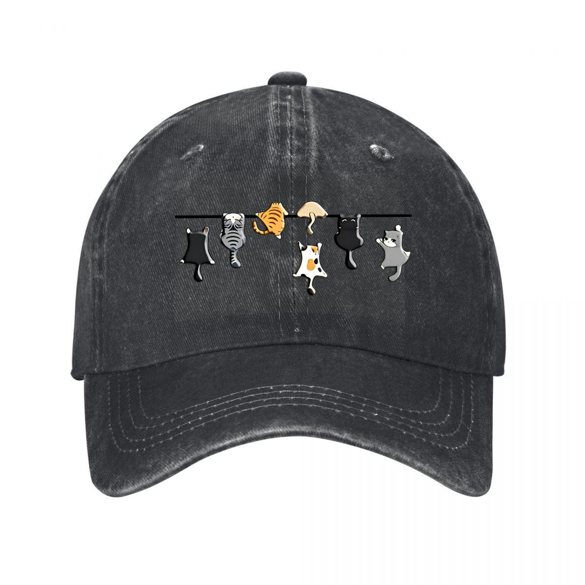 Cute Cats Embroidered Baseball Cap Daily Outdoor Washed Baseball Cap Adjustable
