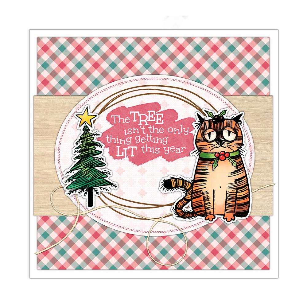 Timbro Trasparente in Silicone 'Meow di Natale' & Punzone in Acciaio per Embossing per Biglietti Fatti a Mano