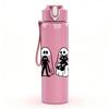 1PC Three White Ghost Line Art 750ml Color Plastic Sports Water Bottle Leakproof Flip Straw Lid Suitable for Sports Office Home Use