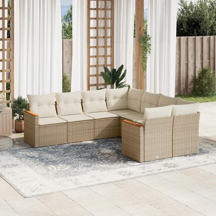 VidaXL Salon de Jardin avec Coussins 8 pcs, Canapés de Terrasse, Ensemble de Meubles de Patio, Mobilier d'Extérieur, Beige 3258957