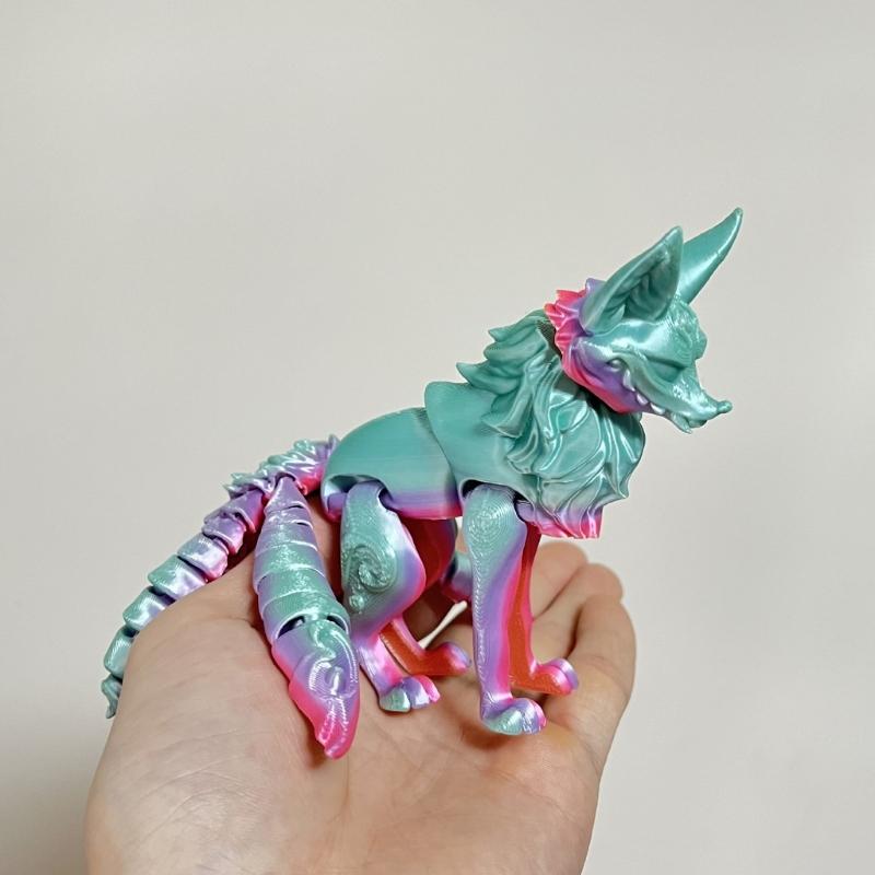 Articulated Nine Tailed Foxes Model, 3D Printed Multi Joint Collectible Figurine, Home Decoration Craft