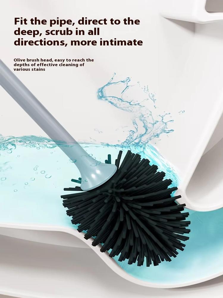 Set perie de toaletă în formă de măslină Mâner lung Silicon moale Multifuncțional Curățător de uz casnic pentru baie Fără colțuri moarte Flexibil Curățare profundă Igienic